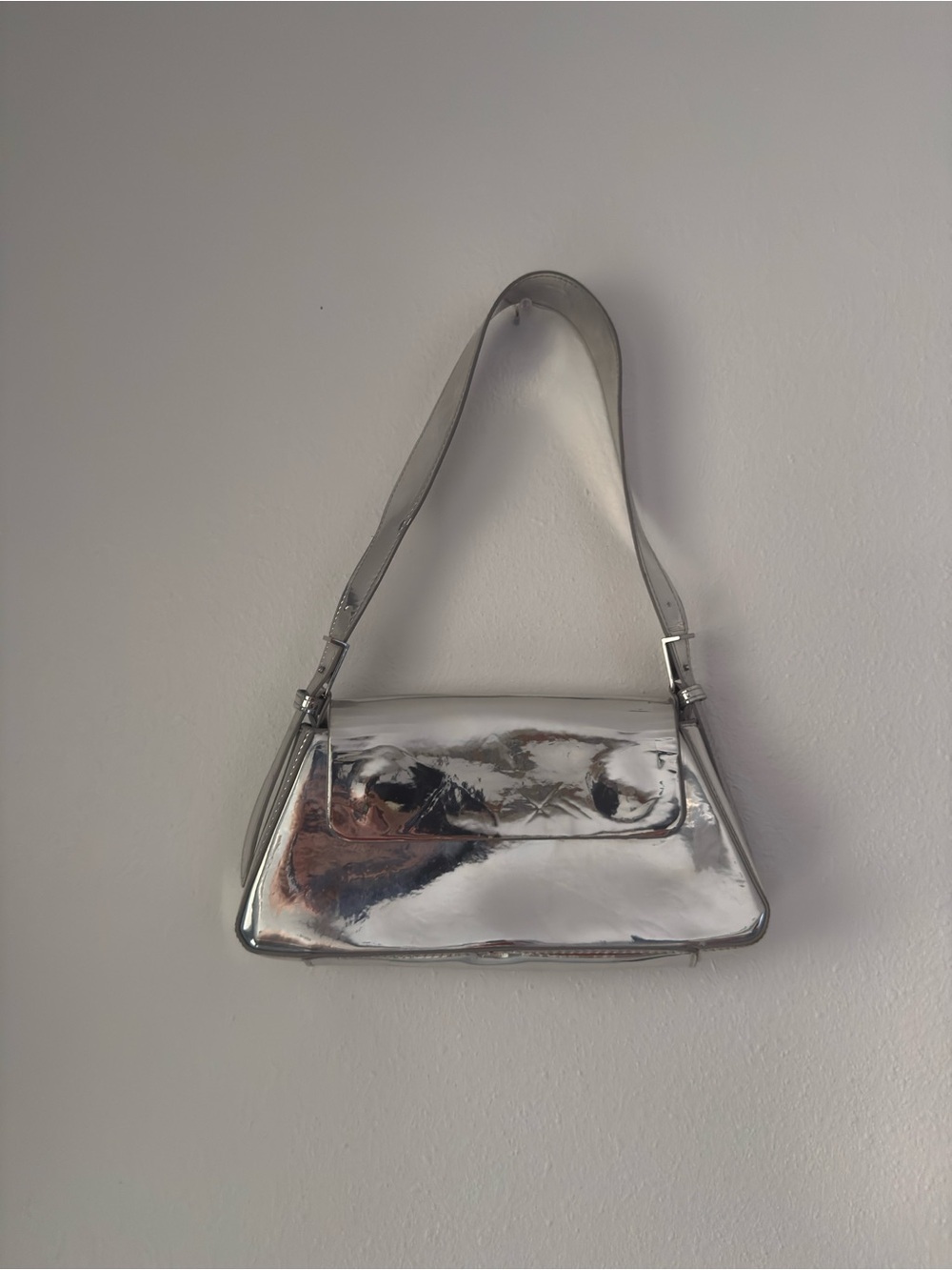 ZARA Silver Metallic Magnetic Closure Evening Formal Shoulder Bag Y2K
